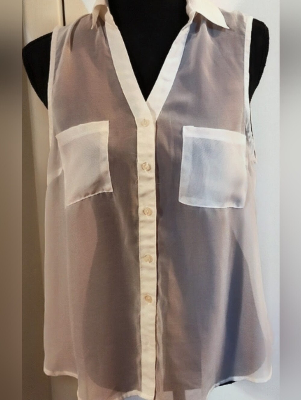 💜5/$25💜 Wet Seal Size Large, Sheer, Button up, Sleeveless Top